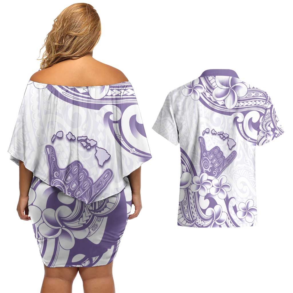Aloha Hawaii Shaka Couples Matching Off Shoulder Short Dress and Hawaiian Shirt Hang Loose Purple Version DT05 - Polynesian Pride