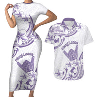 Aloha Hawaii Shaka Couples Matching Short Sleeve Bodycon Dress and Hawaiian Shirt Hang Loose Purple Version DT05 Purple - Polynesian Pride