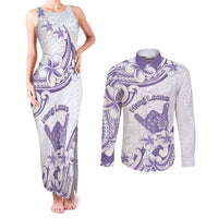 Aloha Hawaii Shaka Couples Matching Tank Maxi Dress and Long Sleeve Button Shirt Hang Loose Purple Version - Polynesian Pride