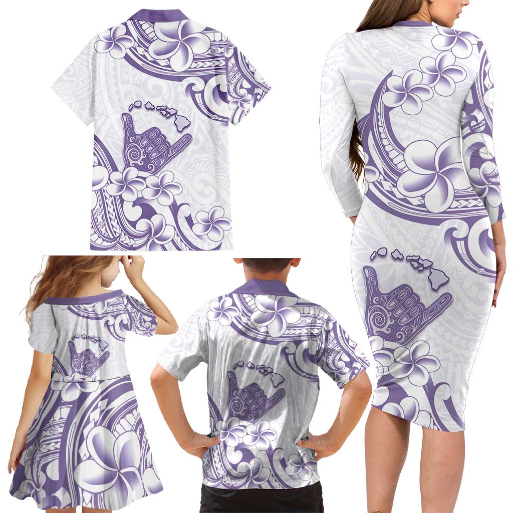 Aloha Hawaii Shaka Family Matching Long Sleeve Bodycon Dress and Hawaiian Shirt Hang Loose Purple Version DT05 - Polynesian Pride