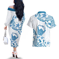Aloha Hawaii Shaka Couples Matching Off The Shoulder Long Sleeve Dress and Hawaiian Shirt Hang Loose Blue Version DT05 - Polynesian Pride