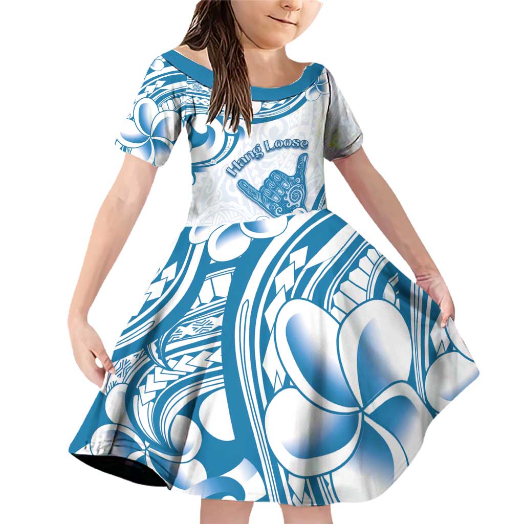 Aloha Hawaii Shaka Family Matching Off Shoulder Short Dress and Hawaiian Shirt Hang Loose Blue Version DT05 Daughter's Dress Blue - Polynesian Pride