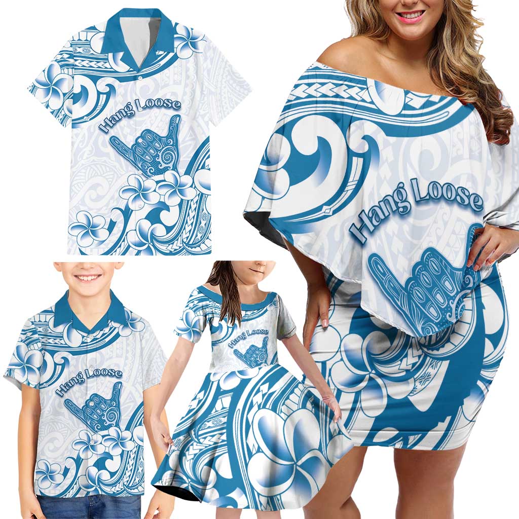 Aloha Hawaii Shaka Family Matching Off Shoulder Short Dress and Hawaiian Shirt Hang Loose Blue Version DT05 - Polynesian Pride
