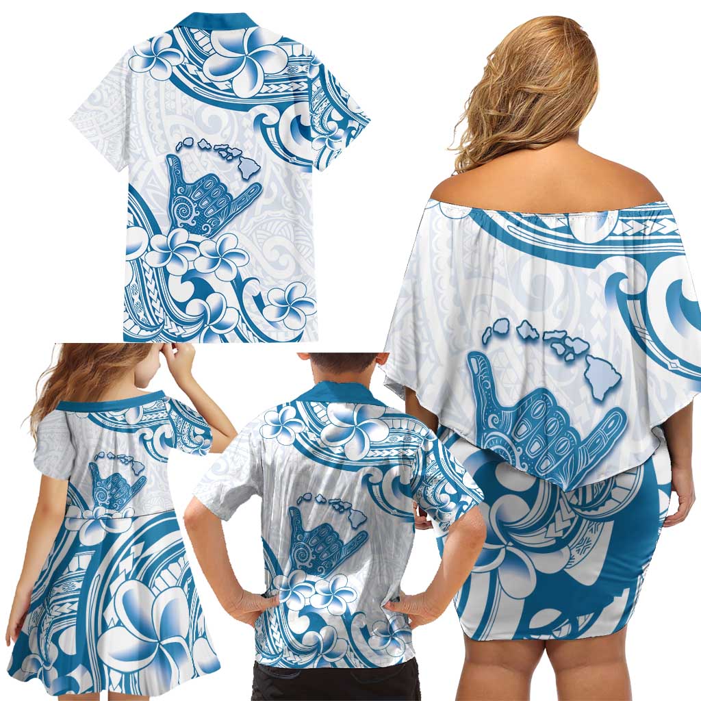 Aloha Hawaii Shaka Family Matching Off Shoulder Short Dress and Hawaiian Shirt Hang Loose Blue Version DT05 - Polynesian Pride