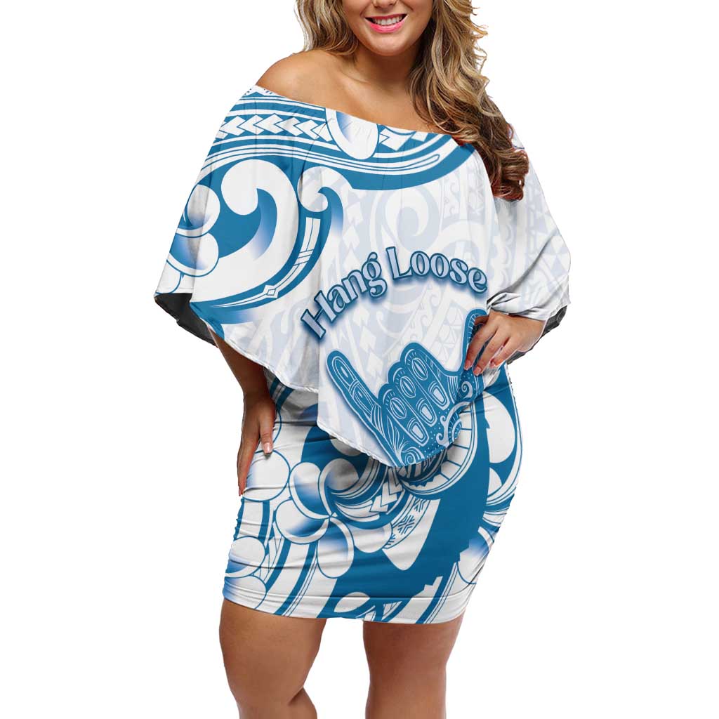 Aloha Hawaii Shaka Family Matching Off Shoulder Short Dress and Hawaiian Shirt Hang Loose Blue Version DT05 Mom's Dress Blue - Polynesian Pride
