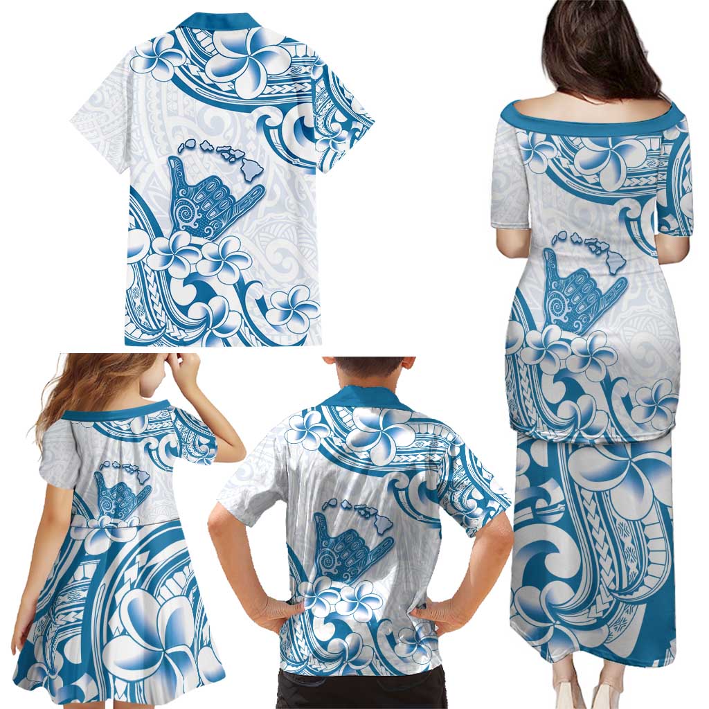 Aloha Hawaii Shaka Family Matching Puletasi and Hawaiian Shirt Hang Loose Blue Version DT05 - Polynesian Pride