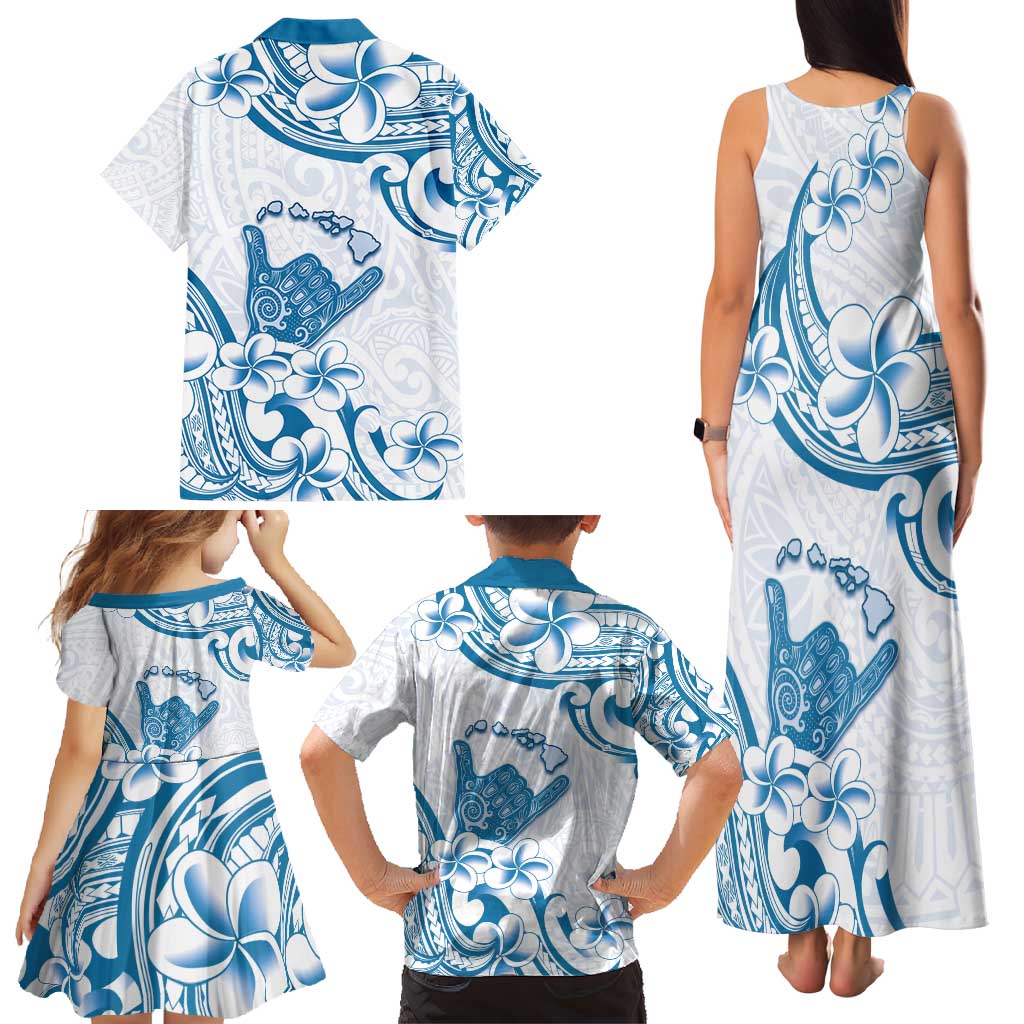 Aloha Hawaii Shaka Family Matching Tank Maxi Dress and Hawaiian Shirt Hang Loose Blue Version DT05 - Polynesian Pride