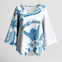 Aloha Hawaii Shaka Kimono Sleeve Blouse Hang Loose Blue Version DT05 Female Blue - Polynesian Pride
