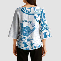 Aloha Hawaii Shaka Kimono Sleeve Blouse Hang Loose Blue Version DT05 - Polynesian Pride