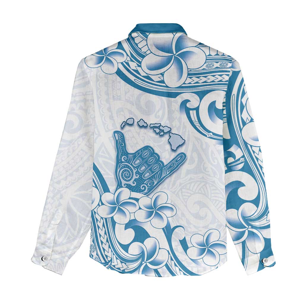 Aloha Hawaii Shaka Women Casual Shirt Hang Loose Blue Version - Polynesian Pride