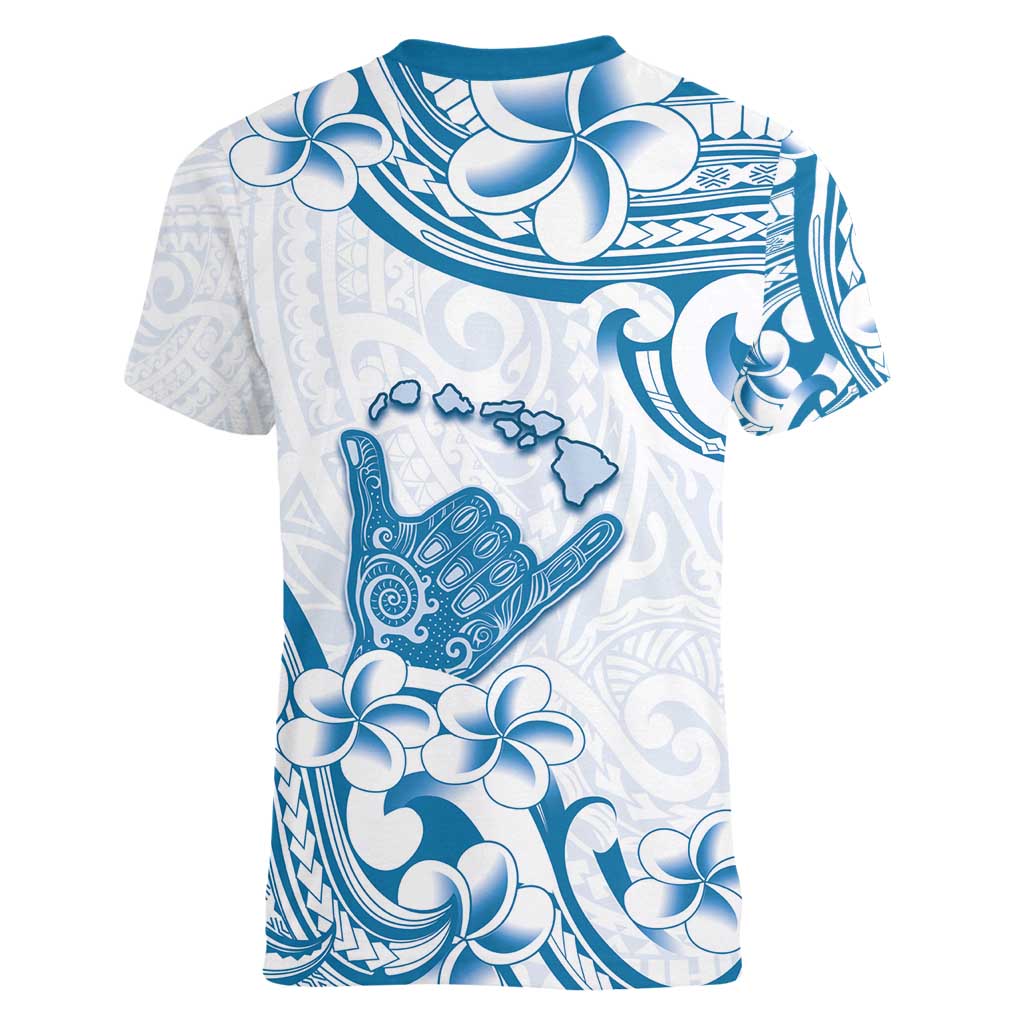 Aloha Hawaii Shaka Women V-Neck T-Shirt Hang Loose Blue Version - Polynesian Pride