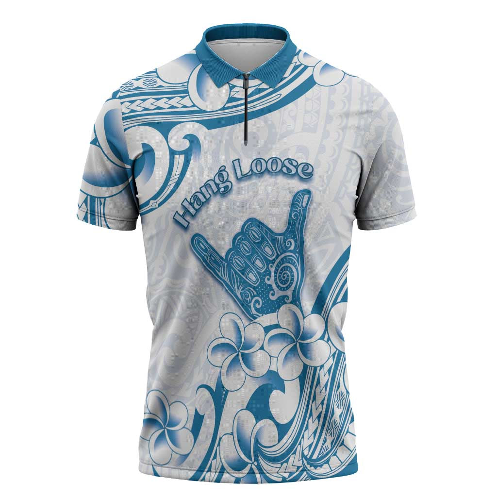 Aloha Hawaii Shaka Zipper Polo Shirt Hang Loose Blue Version - Polynesian Pride