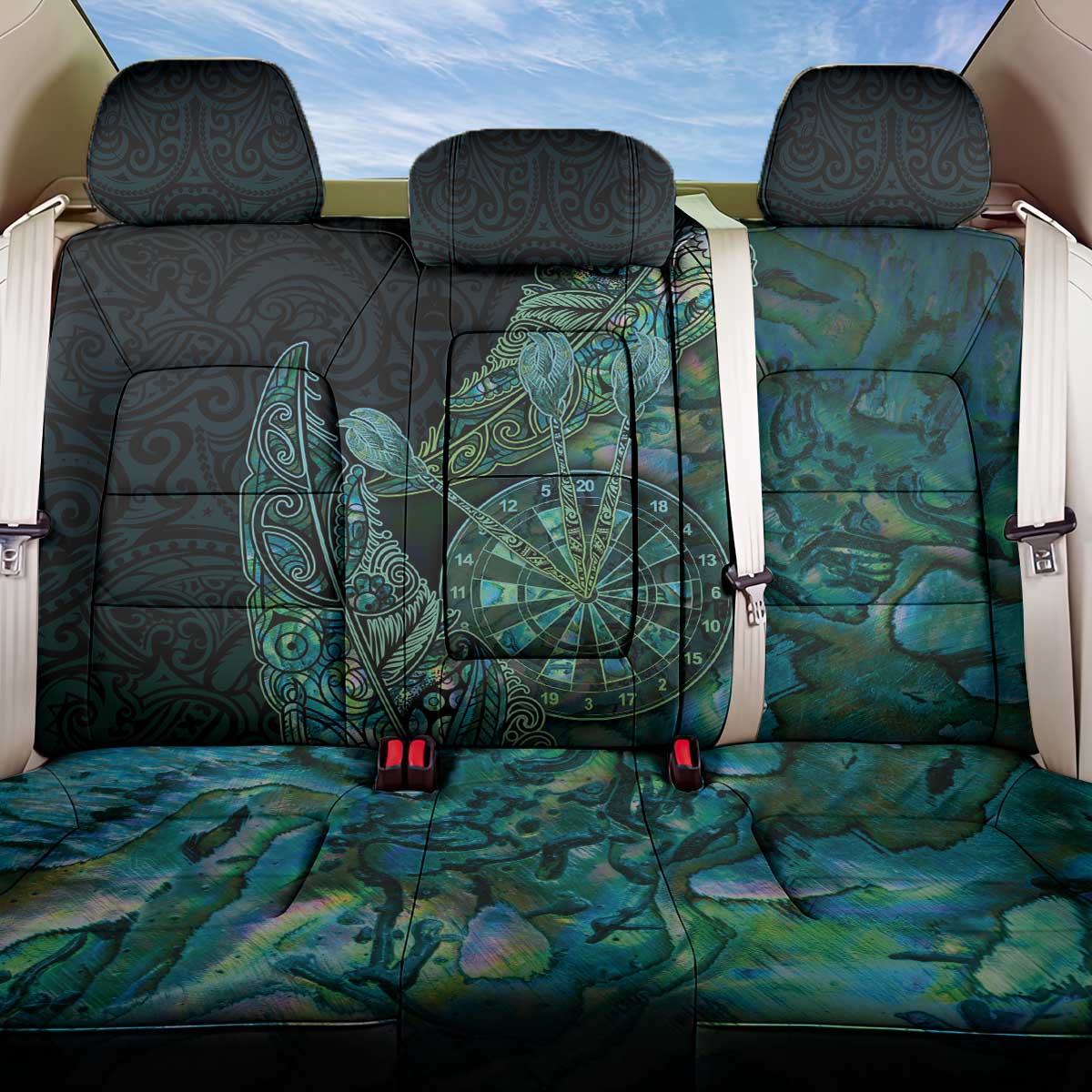 New Zealand Dart Back Car Seat Cover Maori Fern With Paua Shell - Polynesian Pride