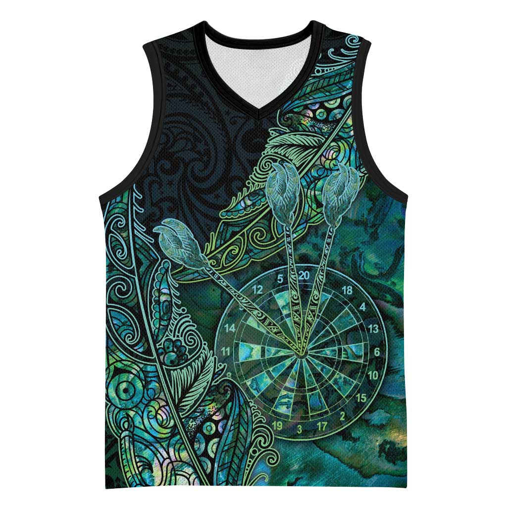 Personalised New Zealand Dart Basketball Jersey Maori Fern With Paua Shell DT05 Unisex Green - Polynesian Pride