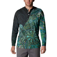 Personalised New Zealand Dart Button Sweatshirt Maori Fern With Paua Shell - Polynesian Pride