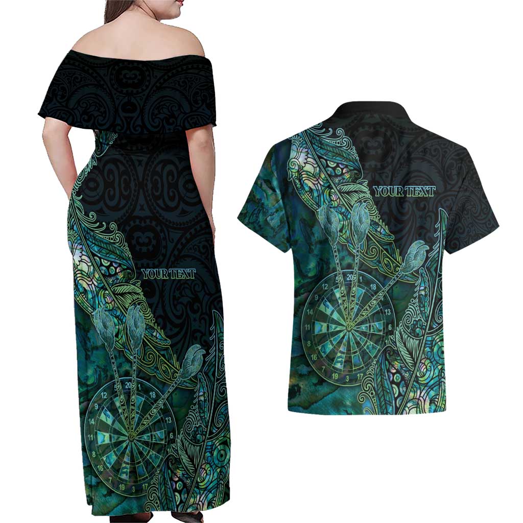 Personalised New Zealand Dart Couples Matching Off Shoulder Maxi Dress and Hawaiian Shirt Maori Fern With Paua Shell DT05 - Polynesian Pride