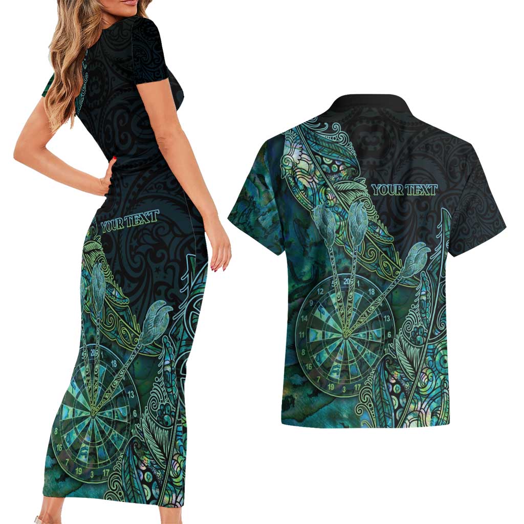 Personalised New Zealand Dart Couples Matching Short Sleeve Bodycon Dress and Hawaiian Shirt Maori Fern With Paua Shell DT05 - Polynesian Pride