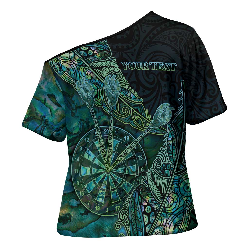 Personalised New Zealand Dart Cross Shoulder Shirt Maori Fern With Paua Shell DT05 - Polynesian Pride