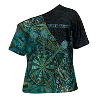 Personalised New Zealand Dart Cross Shoulder Shirt Maori Fern With Paua Shell DT05 - Polynesian Pride