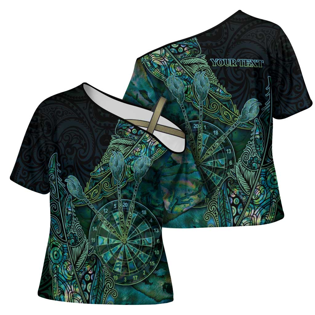 Personalised New Zealand Dart Cross Shoulder Shirt Maori Fern With Paua Shell DT05 - Polynesian Pride