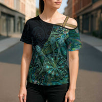 Personalised New Zealand Dart Cross Shoulder Shirt Maori Fern With Paua Shell DT05 - Polynesian Pride