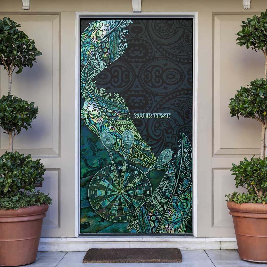 Personalised New Zealand Dart Door Cover Maori Fern With Paua Shell DT05 Green - Polynesian Pride