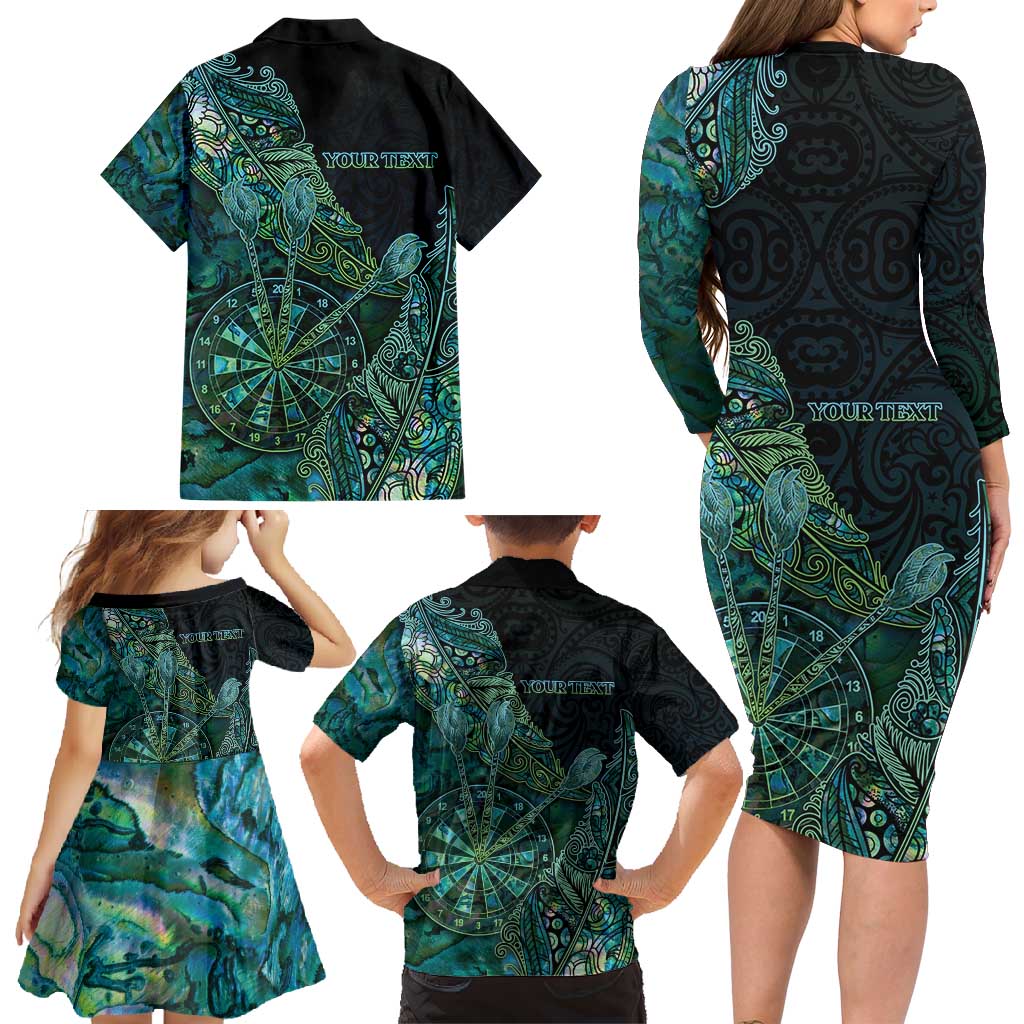 Personalised New Zealand Dart Family Matching Long Sleeve Bodycon Dress and Hawaiian Shirt Maori Fern With Paua Shell DT05 - Polynesian Pride