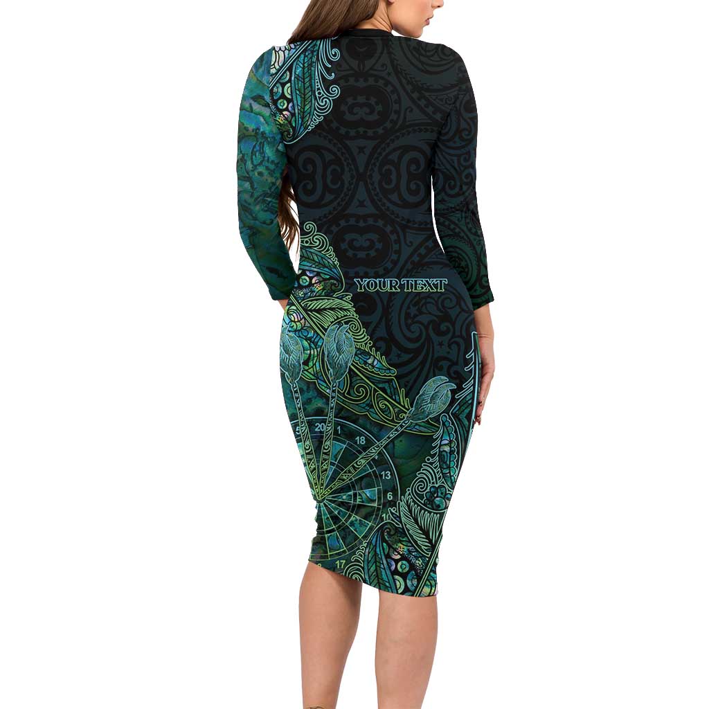 Personalised New Zealand Dart Family Matching Long Sleeve Bodycon Dress and Hawaiian Shirt Maori Fern With Paua Shell DT05 - Polynesian Pride