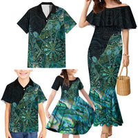 Personalised New Zealand Dart Family Matching Mermaid Dress and Hawaiian Shirt Maori Fern With Paua Shell DT05 - Polynesian Pride