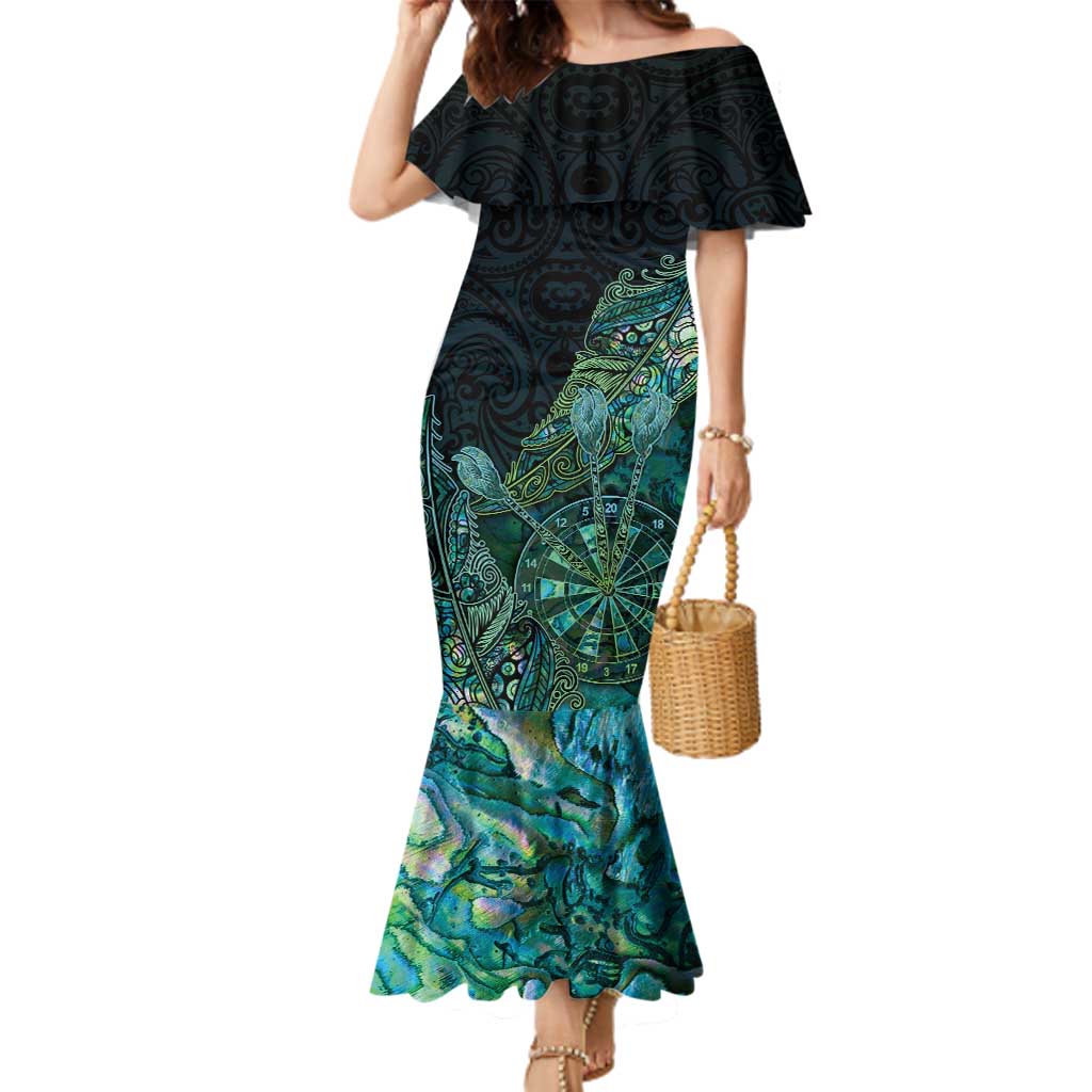 Personalised New Zealand Dart Family Matching Mermaid Dress and Hawaiian Shirt Maori Fern With Paua Shell DT05 Mom's Dress Green - Polynesian Pride