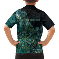Personalised New Zealand Dart Family Matching Off Shoulder Short Dress and Hawaiian Shirt Maori Fern With Paua Shell DT05 - Polynesian Pride