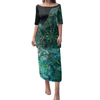 Personalised New Zealand Dart Family Matching Puletasi and Hawaiian Shirt Maori Fern With Paua Shell DT05 Mom's Dress Green - Polynesian Pride