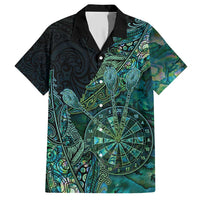 Personalised New Zealand Dart Family Matching Short Sleeve Bodycon Dress and Hawaiian Shirt Maori Fern With Paua Shell DT05 Dad's Shirt - Short Sleeve Green - Polynesian Pride