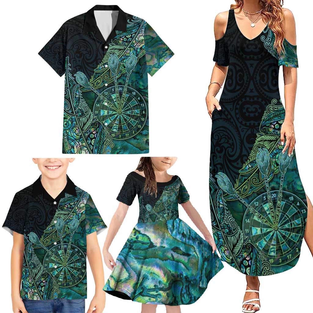 Personalised New Zealand Dart Family Matching Summer Maxi Dress and Hawaiian Shirt Maori Fern With Paua Shell DT05 - Polynesian Pride