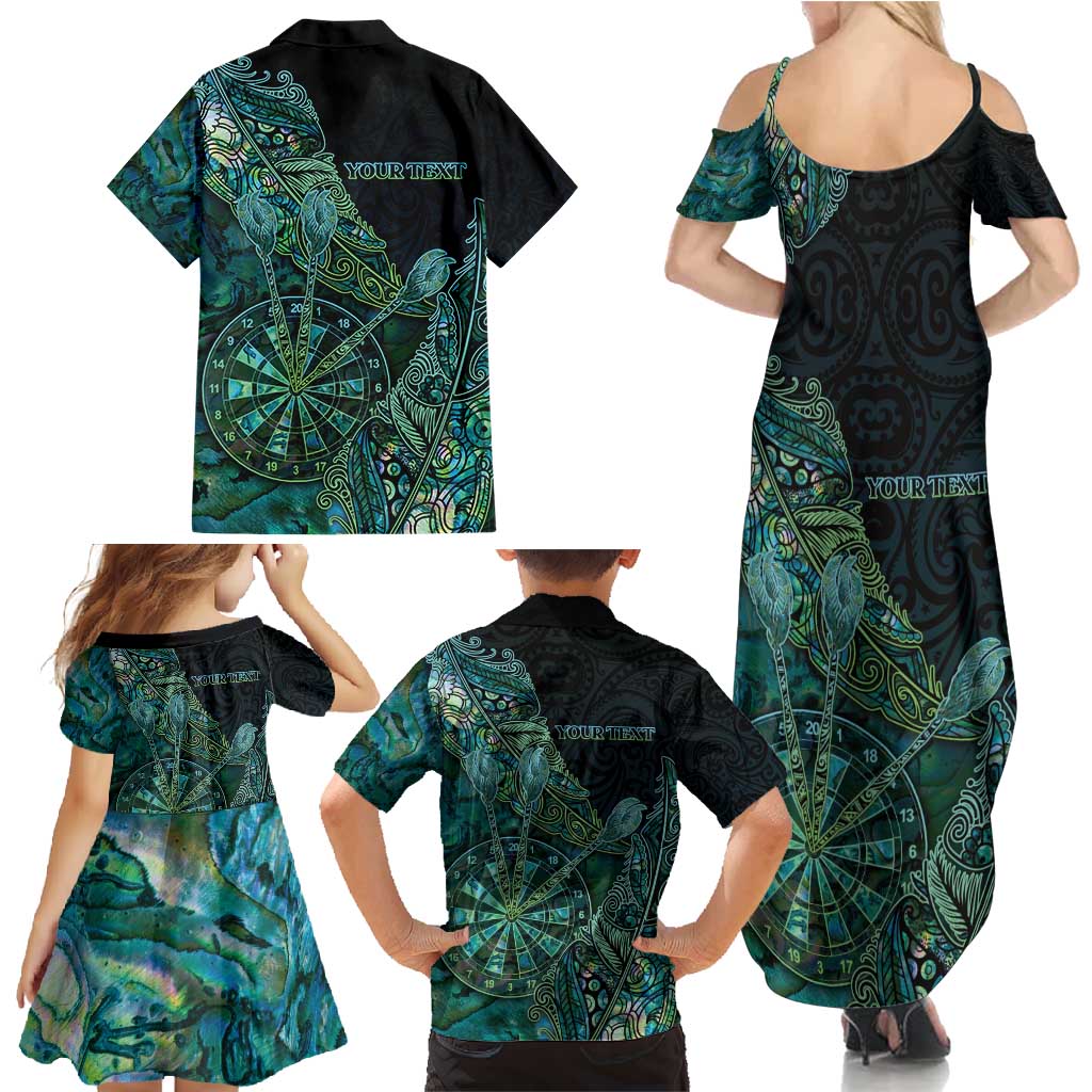 Personalised New Zealand Dart Family Matching Summer Maxi Dress and Hawaiian Shirt Maori Fern With Paua Shell DT05 - Polynesian Pride