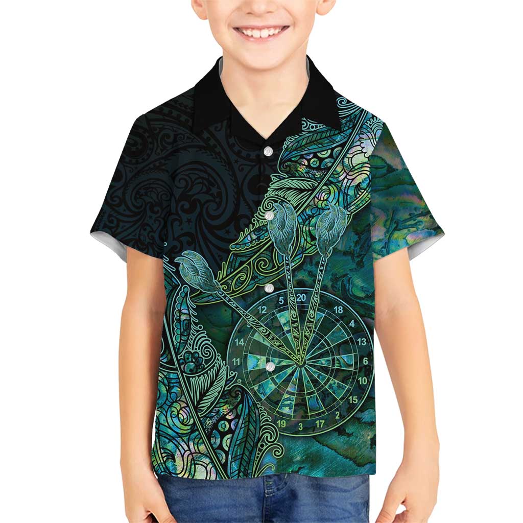 Personalised New Zealand Dart Family Matching Summer Maxi Dress and Hawaiian Shirt Maori Fern With Paua Shell DT05 Son's Shirt Green - Polynesian Pride