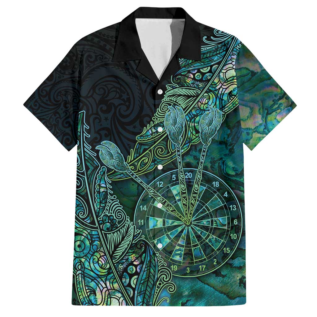 Personalised New Zealand Dart Family Matching Tank Maxi Dress and Hawaiian Shirt Maori Fern With Paua Shell DT05 Dad's Shirt - Short Sleeve Green - Polynesian Pride