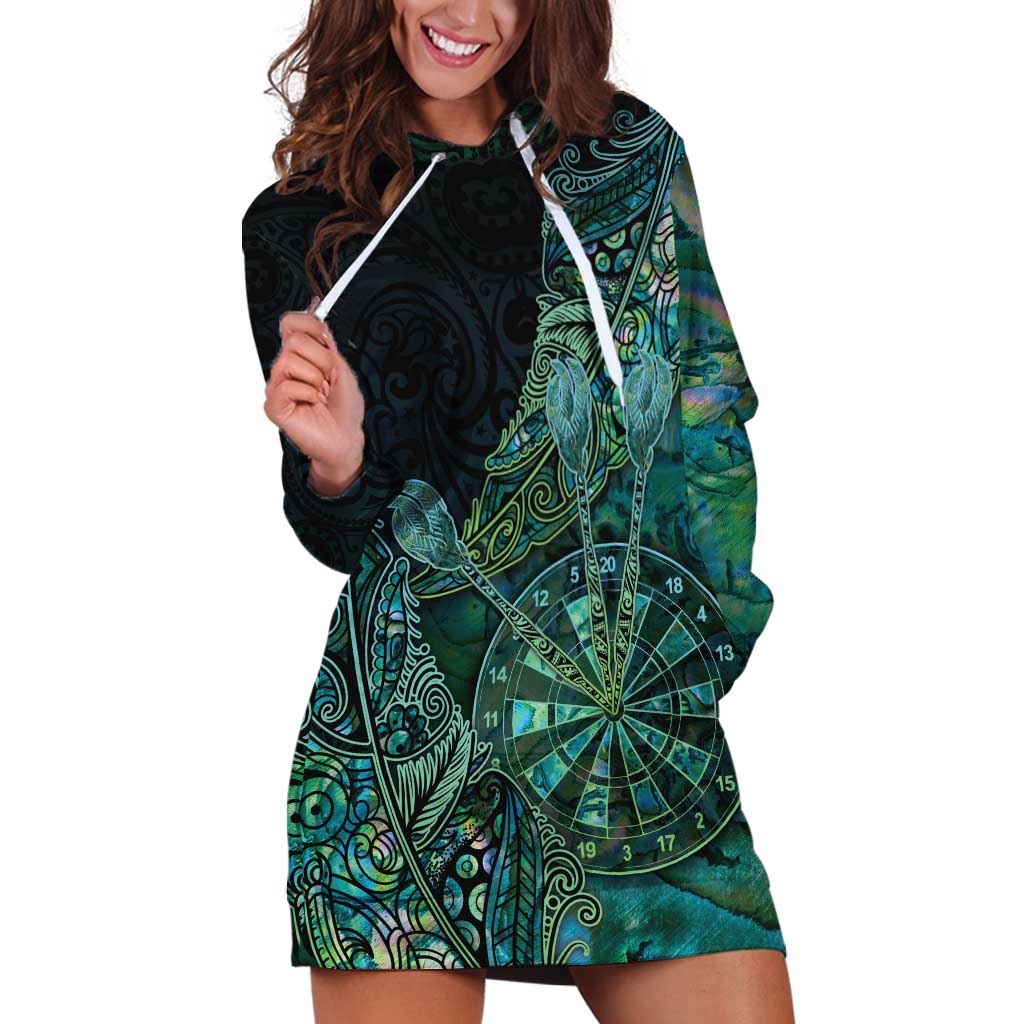 Personalised New Zealand Dart Hoodie Dress Maori Fern With Paua Shell DT05 Green - Polynesian Pride