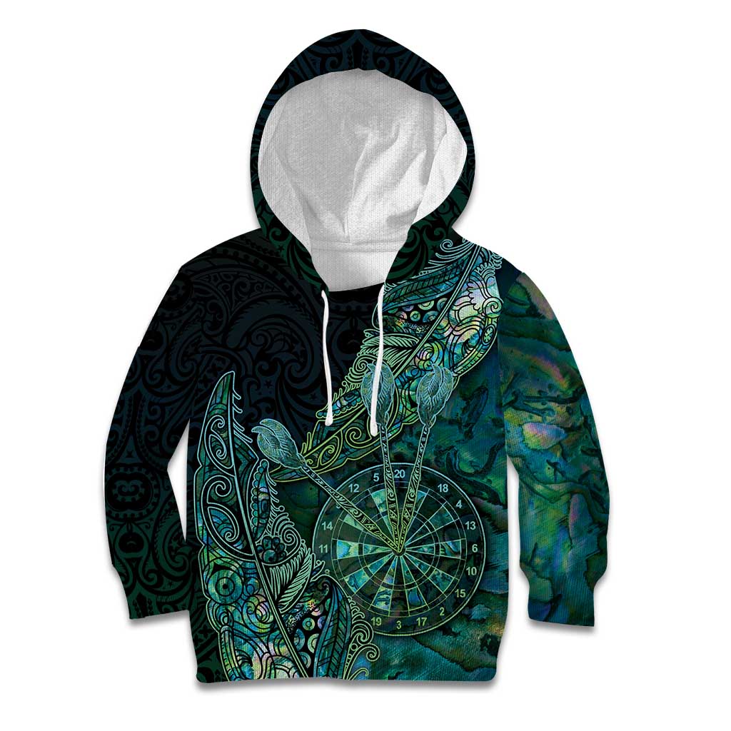 Personalised New Zealand Dart Kid Hoodie Maori Fern With Paua Shell DT05 Hoodie Green - Polynesian Pride
