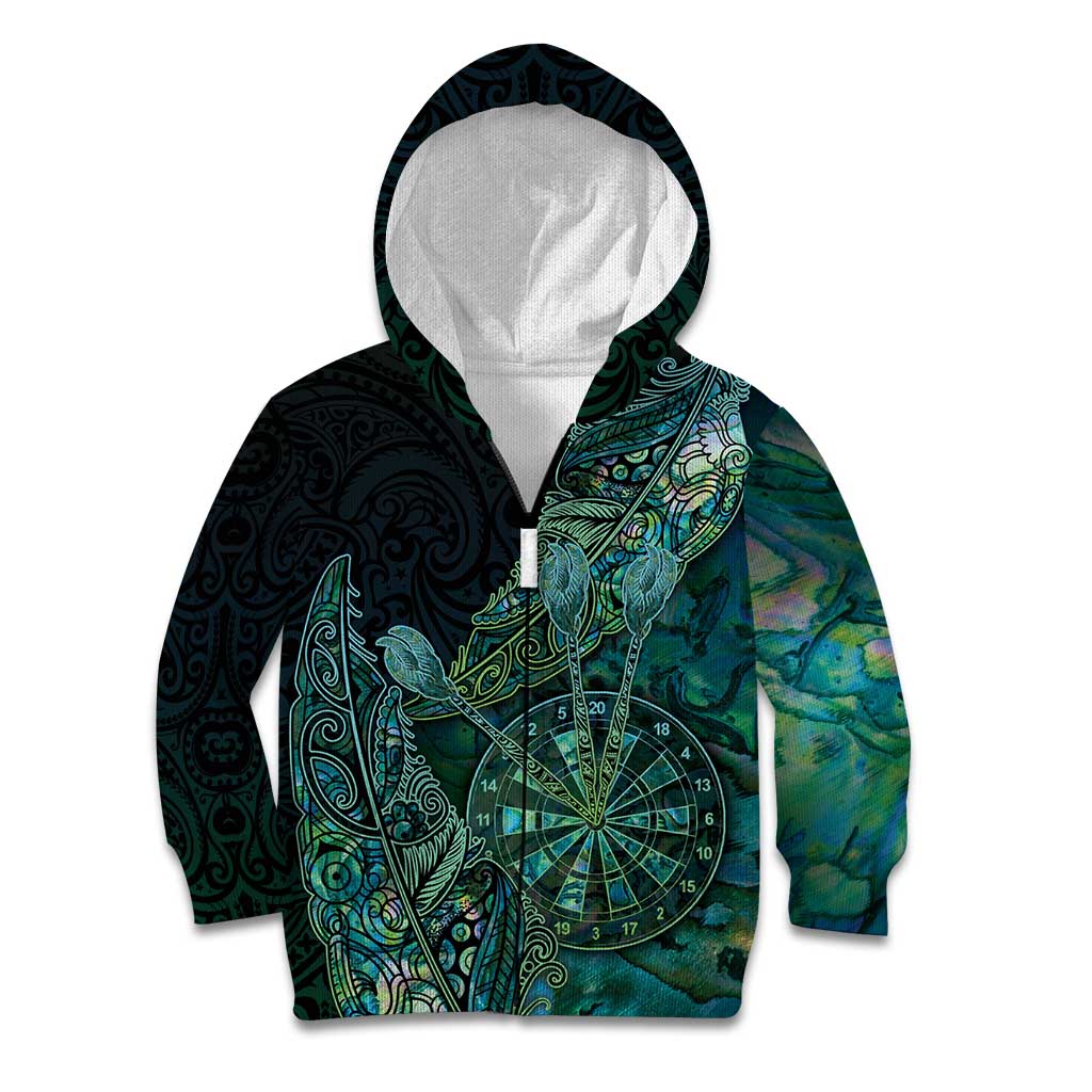 Personalised New Zealand Dart Kid Hoodie Maori Fern With Paua Shell DT05 Zip Hoodie Green - Polynesian Pride