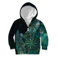 Personalised New Zealand Dart Kid Hoodie Maori Fern With Paua Shell DT05 Zip Hoodie Green - Polynesian Pride