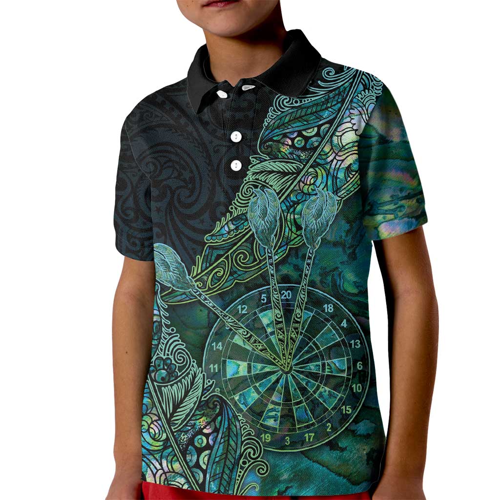 Personalised New Zealand Dart Kid Polo Shirt Maori Fern With Paua Shell DT05 Kid Green - Polynesian Pride