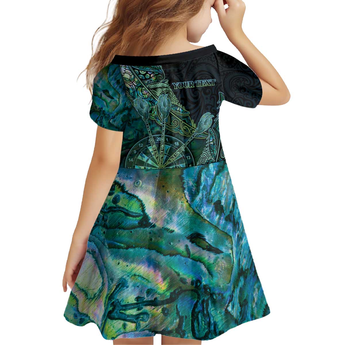 Personalised New Zealand Dart Kid Short Sleeve Dress Maori Fern With Paua Shell DT05 - Polynesian Pride