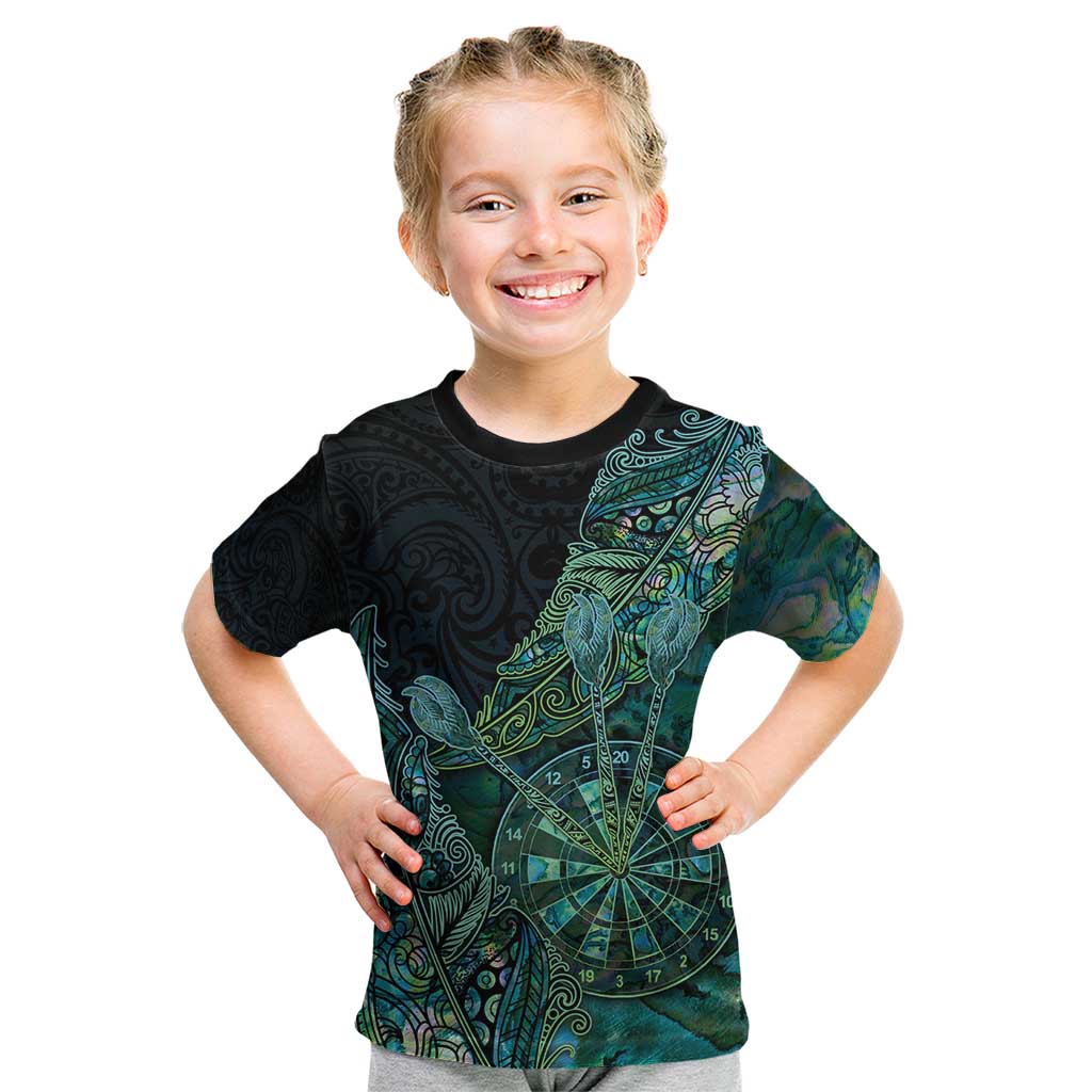 Personalised New Zealand Dart Kid T Shirt Maori Fern With Paua Shell DT05 Green - Polynesian Pride