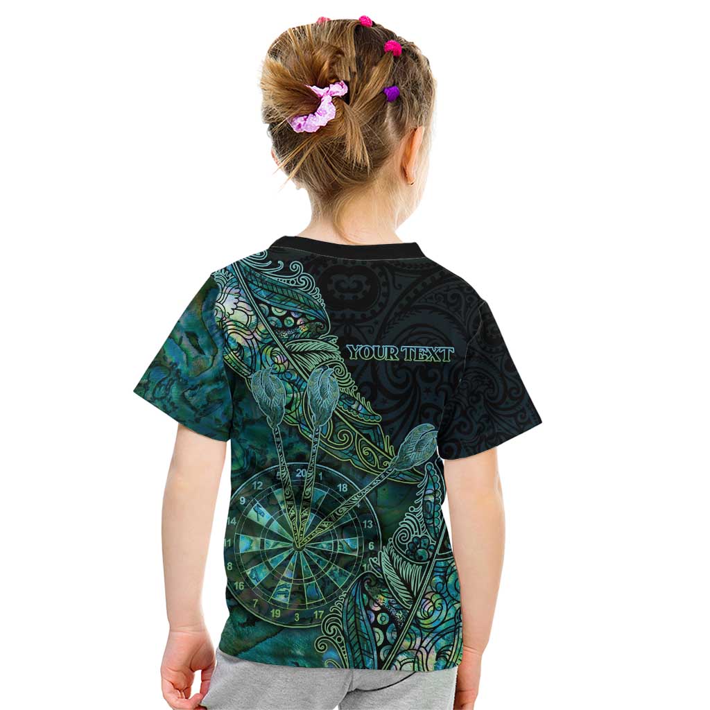 Personalised New Zealand Dart Kid T Shirt Maori Fern With Paua Shell DT05 - Polynesian Pride