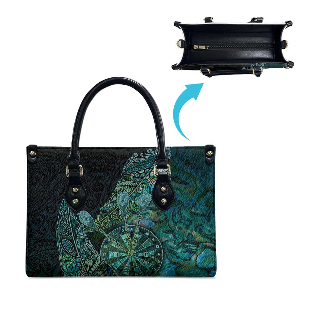 New Zealand Dart Leather Bag Maori Fern With Paua Shell - Polynesian Pride