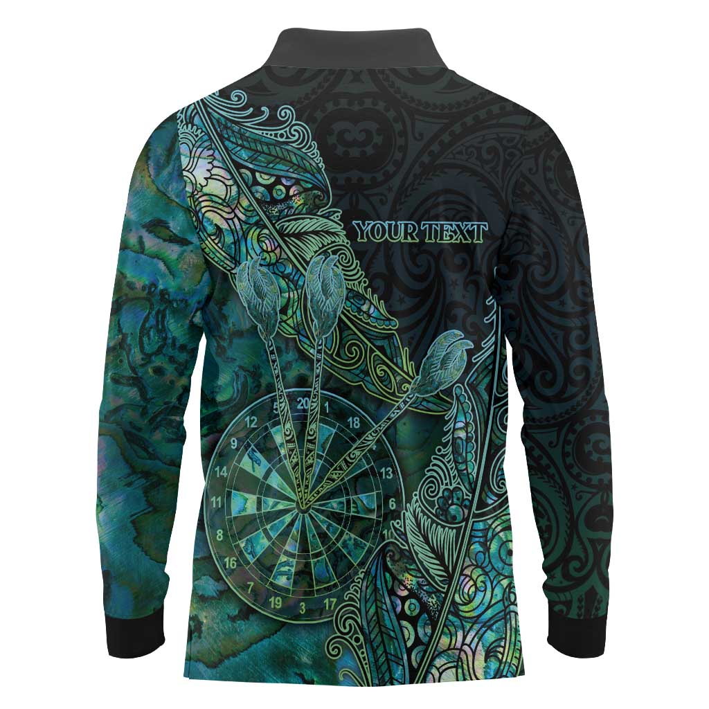 Personalised New Zealand Dart Long Sleeve Polo Shirt Maori Fern With Paua Shell DT05 - Polynesian Pride