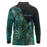 Personalised New Zealand Dart Long Sleeve Polo Shirt Maori Fern With Paua Shell DT05 - Polynesian Pride