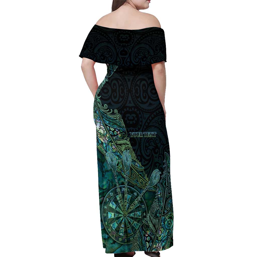 Personalised New Zealand Dart Off Shoulder Maxi Dress Maori Fern With Paua Shell DT05 - Polynesian Pride