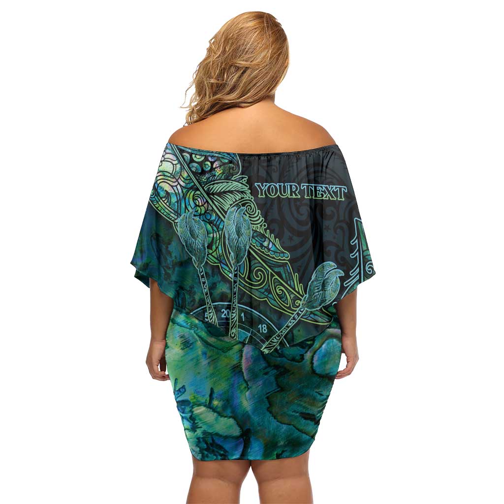 Personalised New Zealand Dart Off Shoulder Short Dress Maori Fern With Paua Shell DT05 - Polynesian Pride
